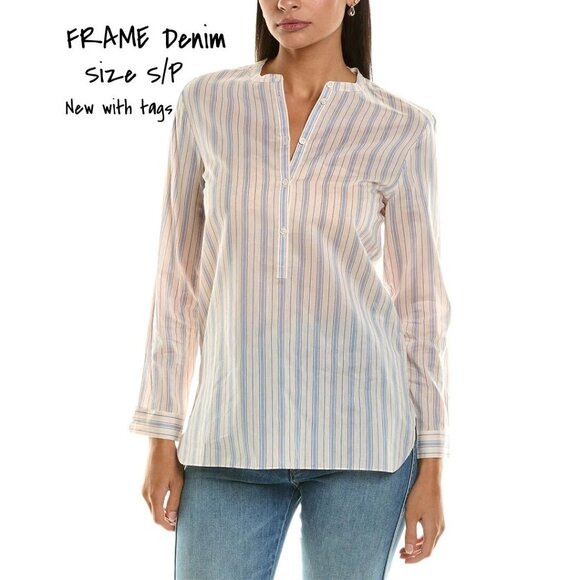 FRAME Denim Silk-Blend Henley Shirt Women Size S/P New With Tag - Picture 1 of 2